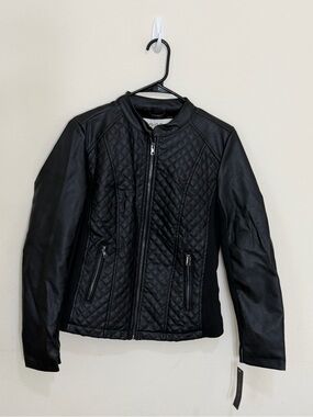 NWT Sebby Collection Black Quilted Faux Leather Moto Jacket Small